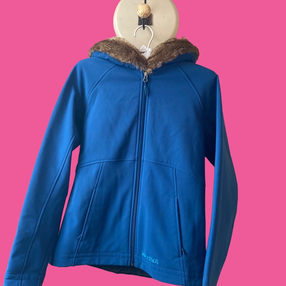 Marmot Furlong Blue Water/Wind Resistant Jacket Fleece Lined/Fur Hood Size Small